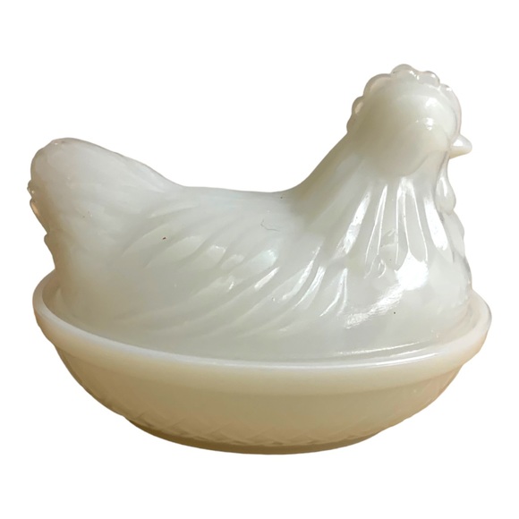 VTG 50’s White Milk Glass Chicken Rooster Opalescent Trinket Jewelry Holder - Picture 3 of 8
